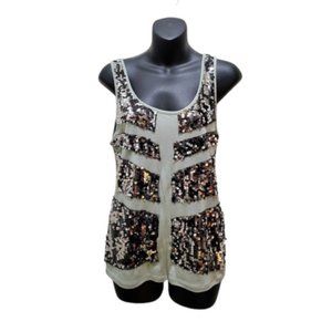 Rock & Republic Sleeveless Sage Green Top with Contrasting Sequins - Size S